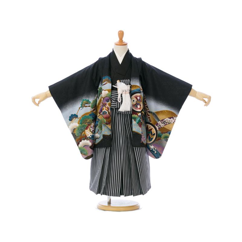 黒羽織|縞袴|着物レンタル|3歳男|七五三着物レンタルフルセット