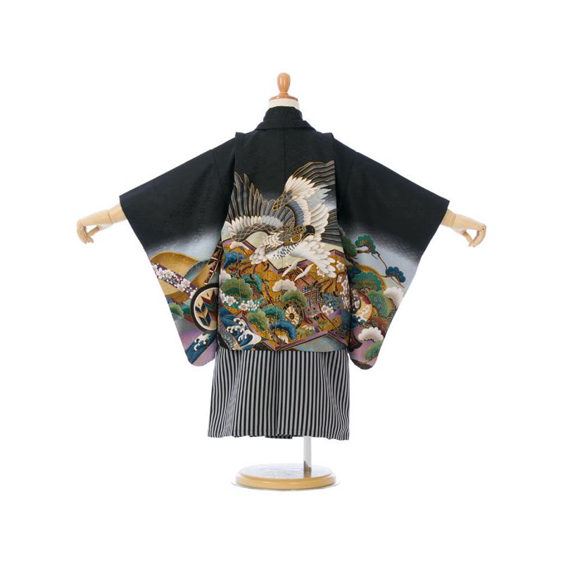 黒羽織|縞袴|着物レンタル|3歳男|七五三着物レンタルフルセット