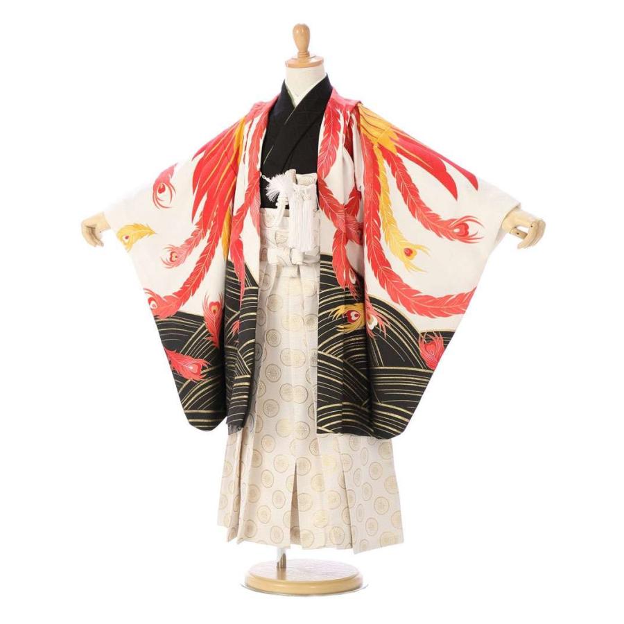 5歳男の子 不死鳥柄の七五三着物レンタルフルセット（白系 ）｜男の子
