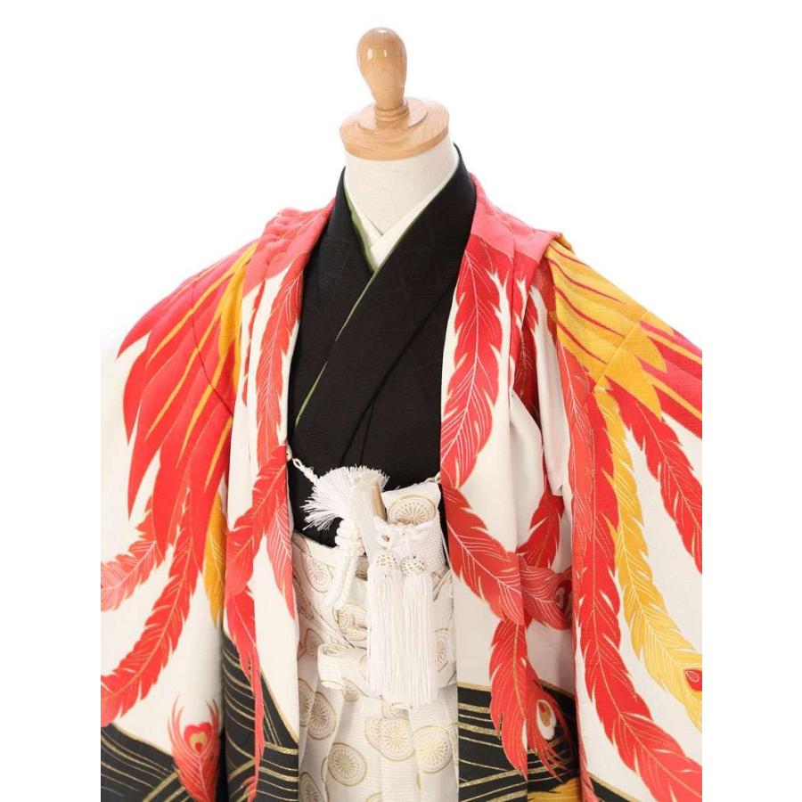 5歳男の子 不死鳥柄の七五三着物レンタルフルセット（白系 ）｜男の子