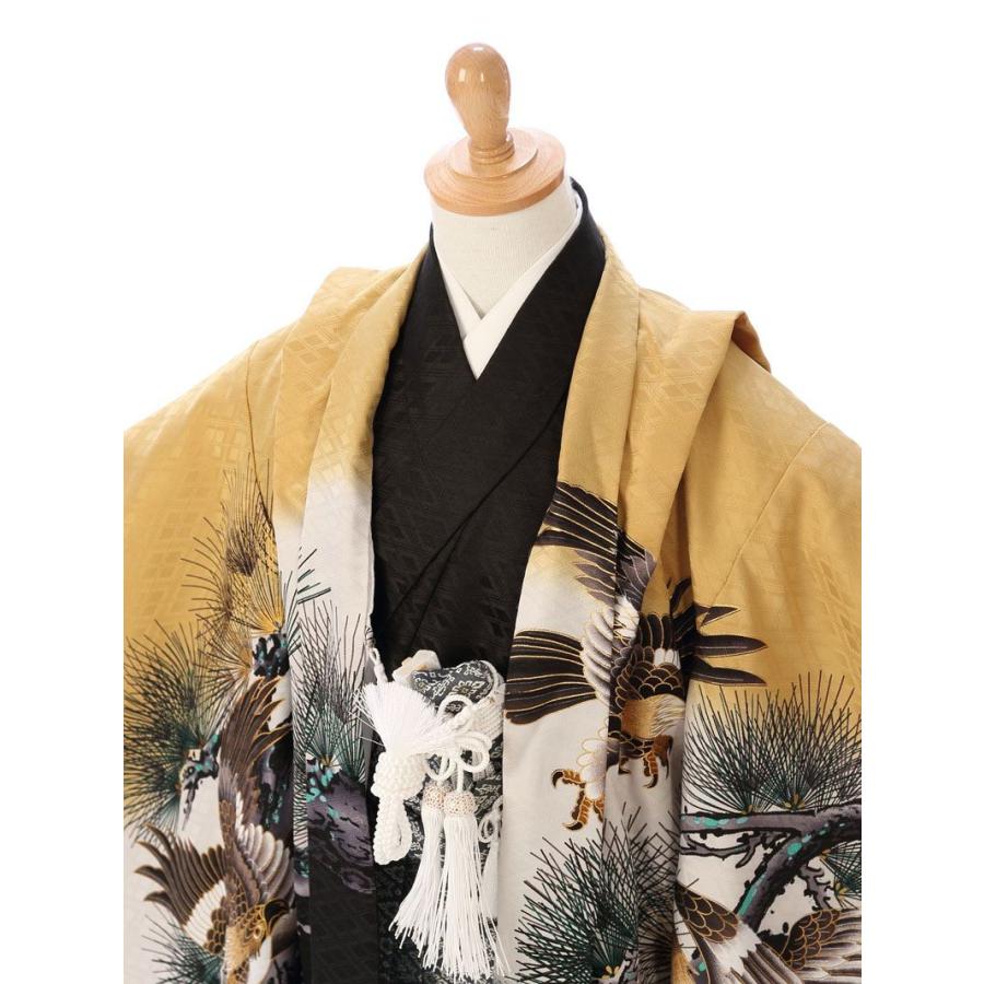 着物 5歳男の子 鷹柄の七五三着物レンタルフルセット（イエロー系