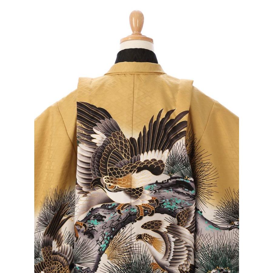 着物 5歳男の子 鷹柄の七五三着物レンタルフルセット（イエロー系