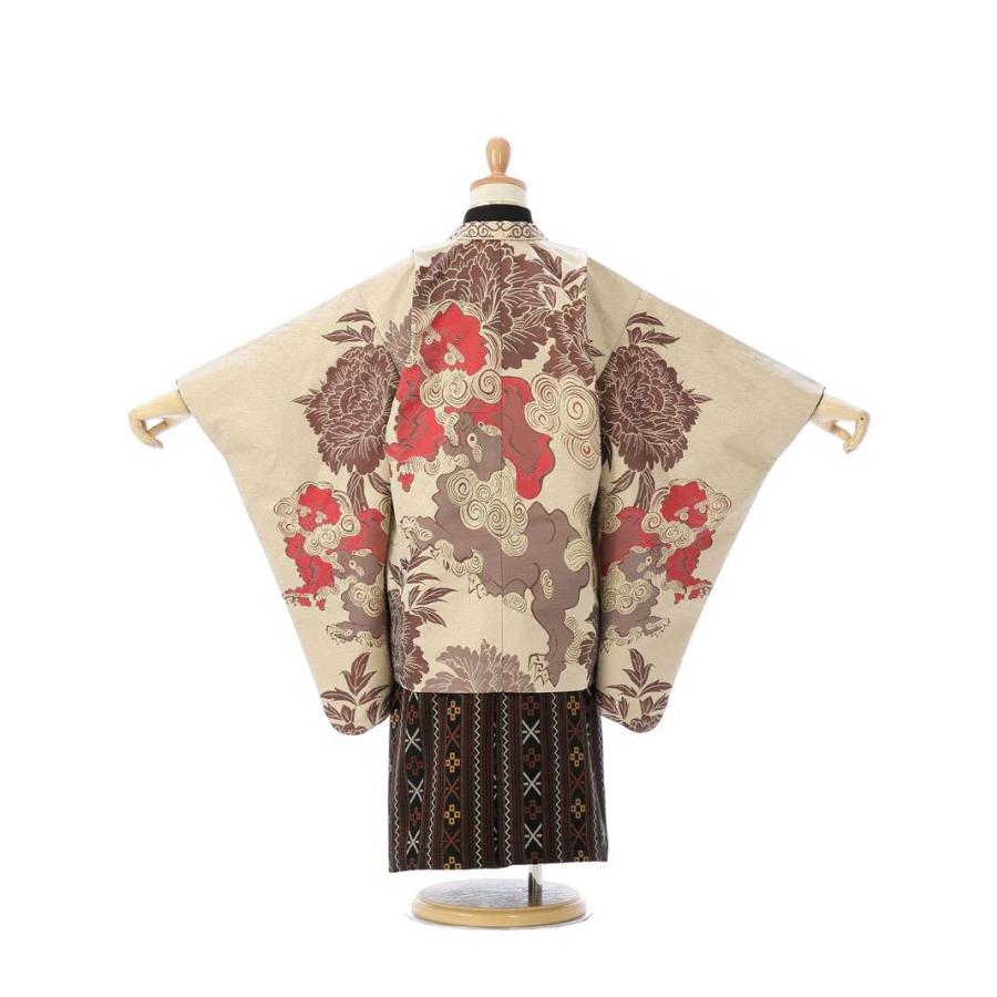 おりびと｜唐獅子牡丹柄の七五三着物レンタルフルセット（ベージュ系