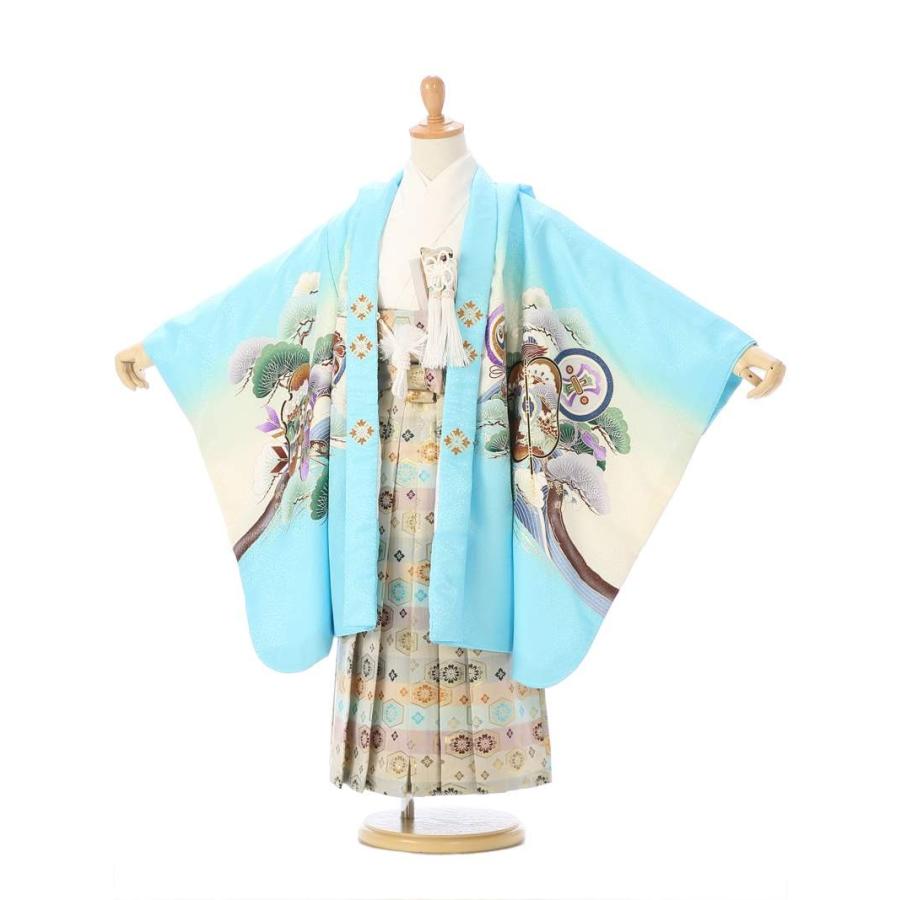 5歳男の子 着物 兜に松竹梅柄の七五三着物レンタルフルセット（ブルー系 ）