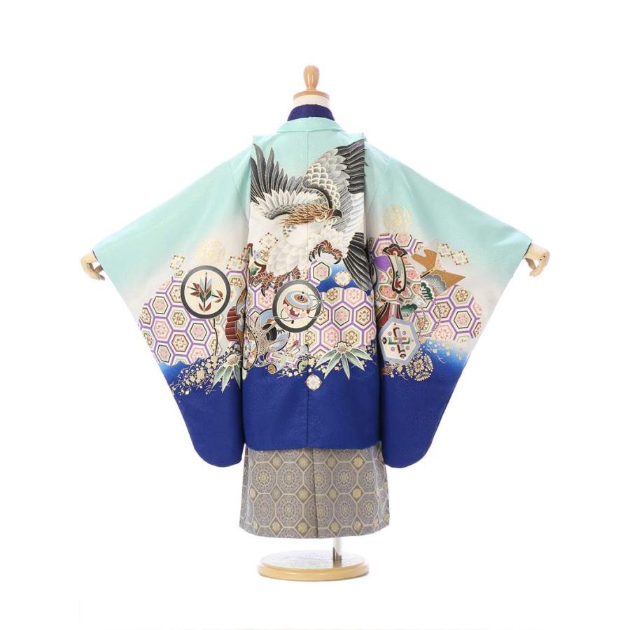着物 5歳 鷹柄の七五三着物レンタルフルセット（ブルー系 ）｜男の子
