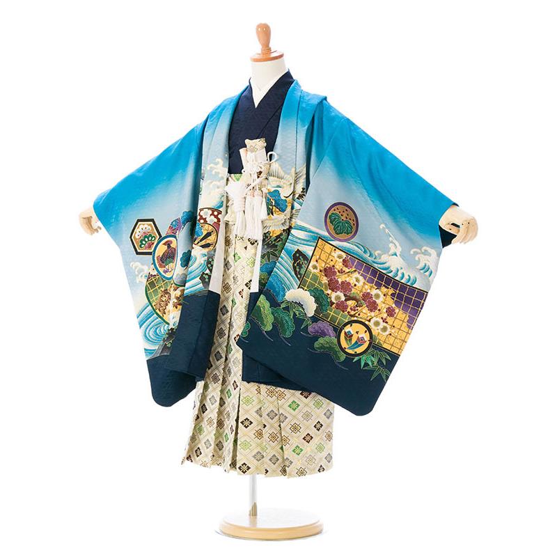 訳あり】5歳男の子 着物 鷹柄の七五三着物レンタルフルセット（ブルー