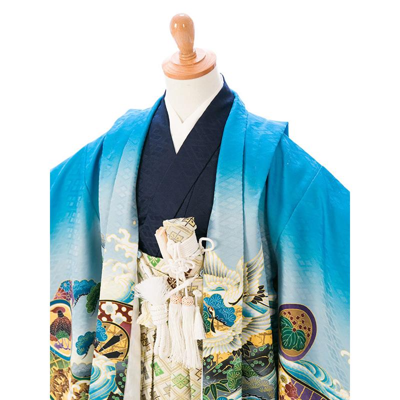 訳あり】5歳男の子 着物 鷹柄の七五三着物レンタルフルセット（ブルー