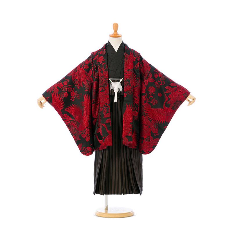 レンタル着物|110〜120cm|5歳男|七五三着物レンタルフルセット(黒×赤系