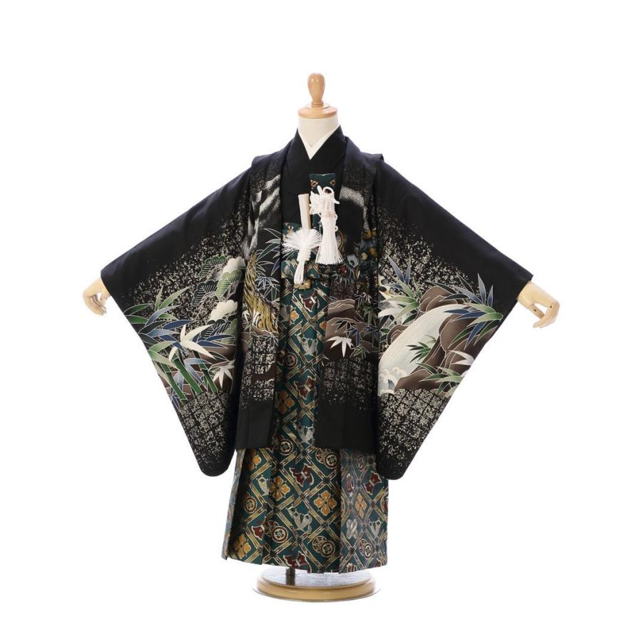 5歳男の子 龍虎柄の七五三着物レンタルフルセット(黒系 )|男の子(五歳