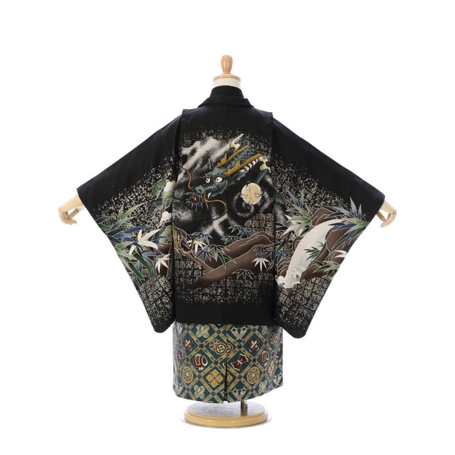 5歳男の子 龍虎柄の七五三着物レンタルフルセット(黒系 )|男の子(五歳