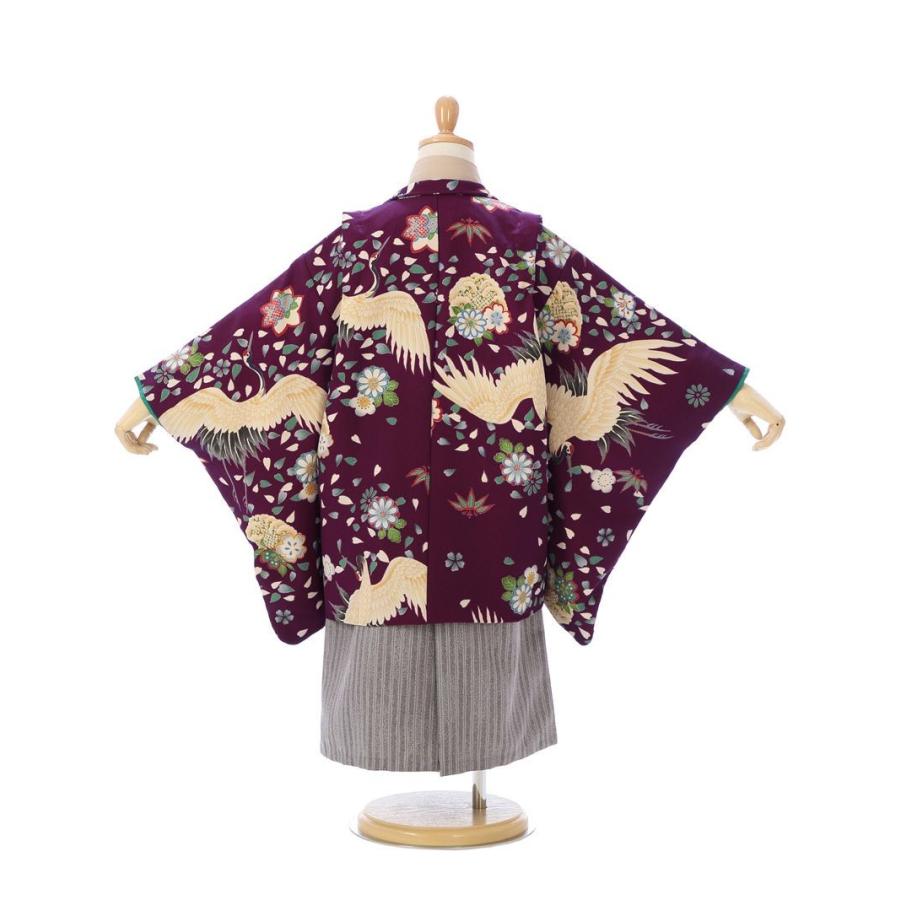 5歳 着物 鶴に花柄の七五三着物レンタルフルセット(紫系 )|男の子(五歳