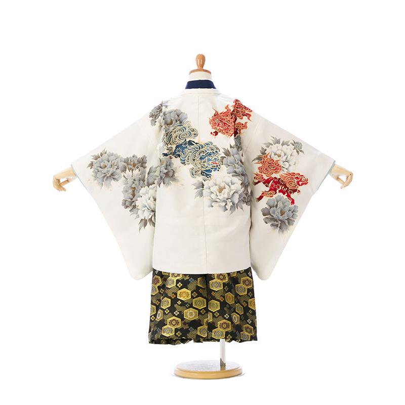 着物 5歳男児 唐獅子牡丹柄の七五三 着物レンタルフルセット(白系