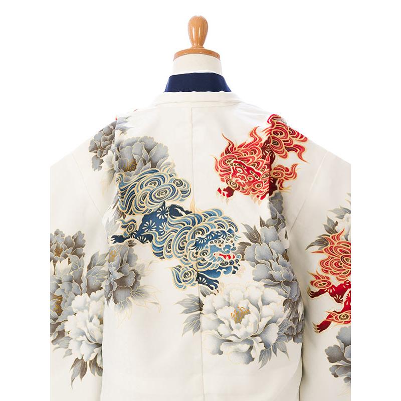 着物 5歳男児 唐獅子牡丹柄の七五三 着物レンタルフルセット(白系