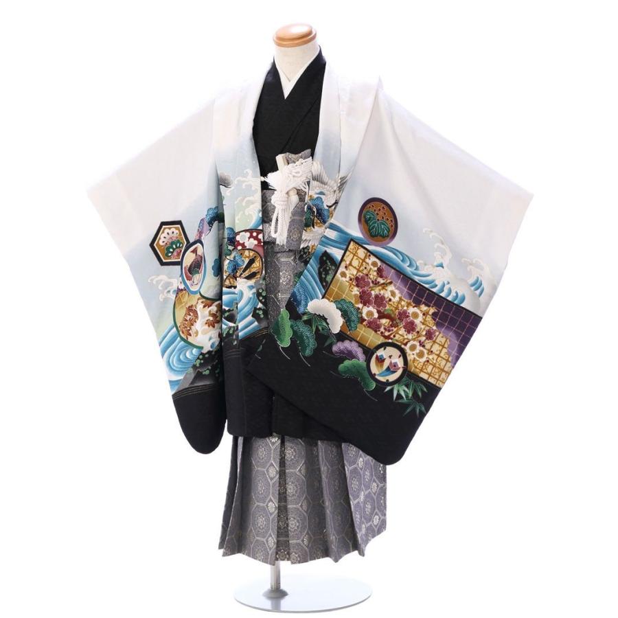 5歳 着物 鷹柄の七五三着物レンタルフルセット(白系)|男の子(五歳) 5