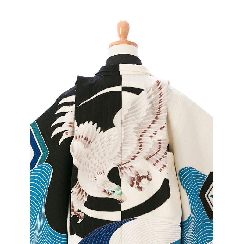 5-847 山口智充×JAPAN STYLE 鷹 羽織：白×黒×水色 着物：黒地 袴：白