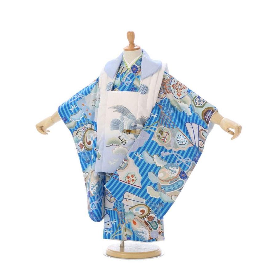 3歳　被布セット｜鷹柄の被布着物セットレンタル（ブルー系）｜男の子（三歳　被布）｜e-kimono-rental
