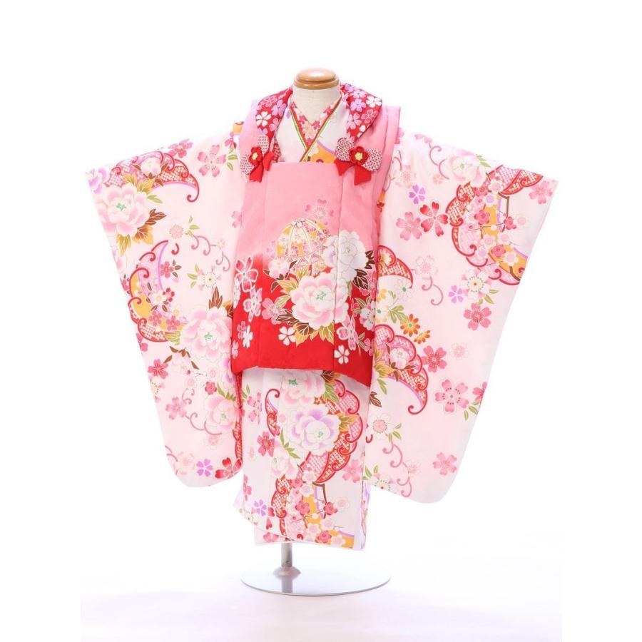 3歳　七五三　着物　被布 七五三 着物 6点セット 3歳 女の子 被布 水色 ねじ梅 三ツ身着物 薄