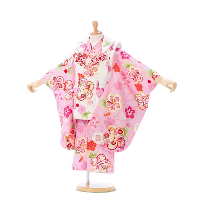 被布 ねじり梅柄の七五三着物3歳 女の子(被布)フルセット（ピンク系