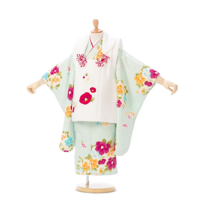 七五三　3才　椿 被布 椿柄の七五三着物3歳 女の子(被布)フルセット（ブルー系