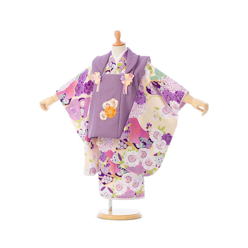 花夢二 被布セット 桜柄の七五三着物3歳 女の子(被布)フルセット（黒系