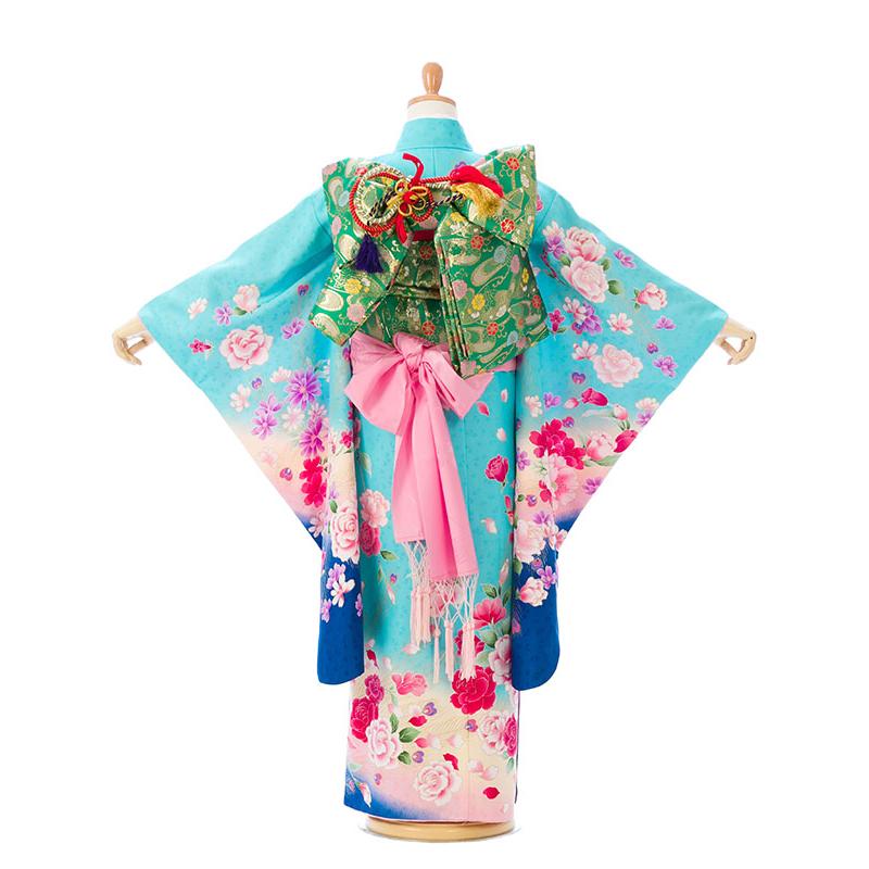 e-7-016 水色地 ブルーぼかし 7歳 女の子 七五三 着物 貸衣装 七五三