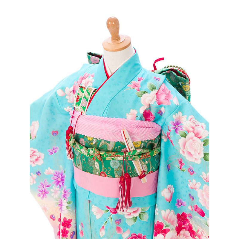 e-7-016 水色地 ブルーぼかし 7歳 女の子 七五三 着物 貸衣装 七五三