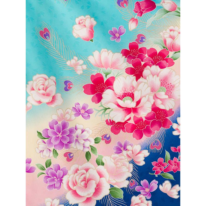 e-7-016 水色地 ブルーぼかし 7歳 女の子 七五三 着物 貸衣装 七五三