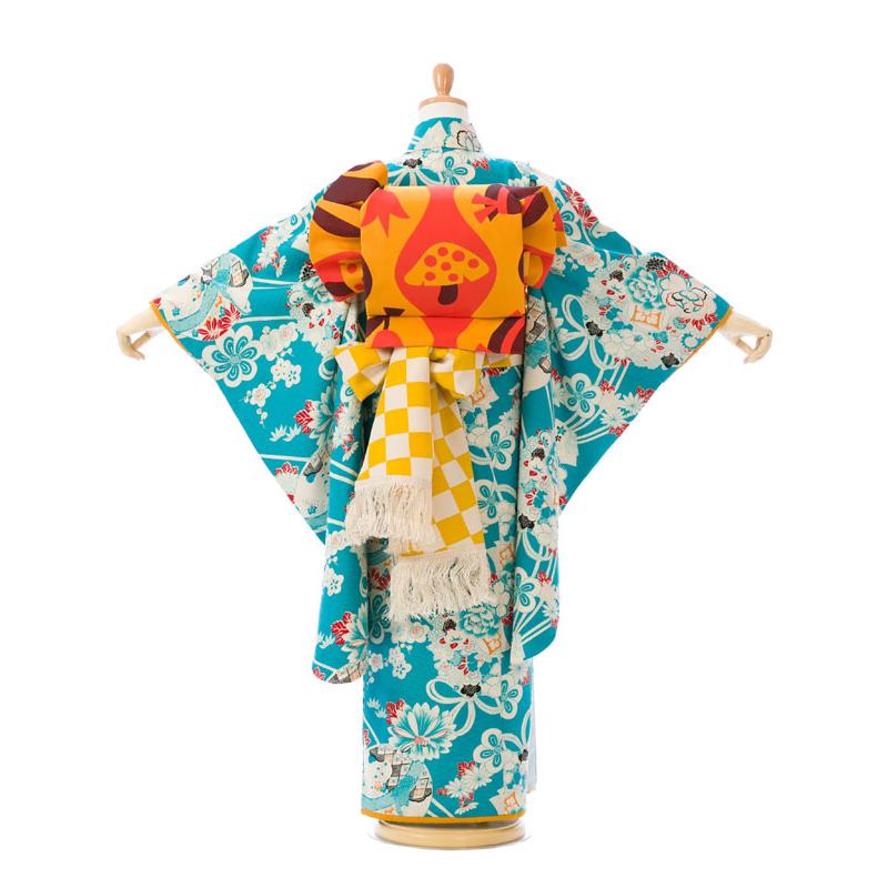 e-7-047 七五三 7歳 女の子 着物レンタル ターコイズ地 Modern Antenna