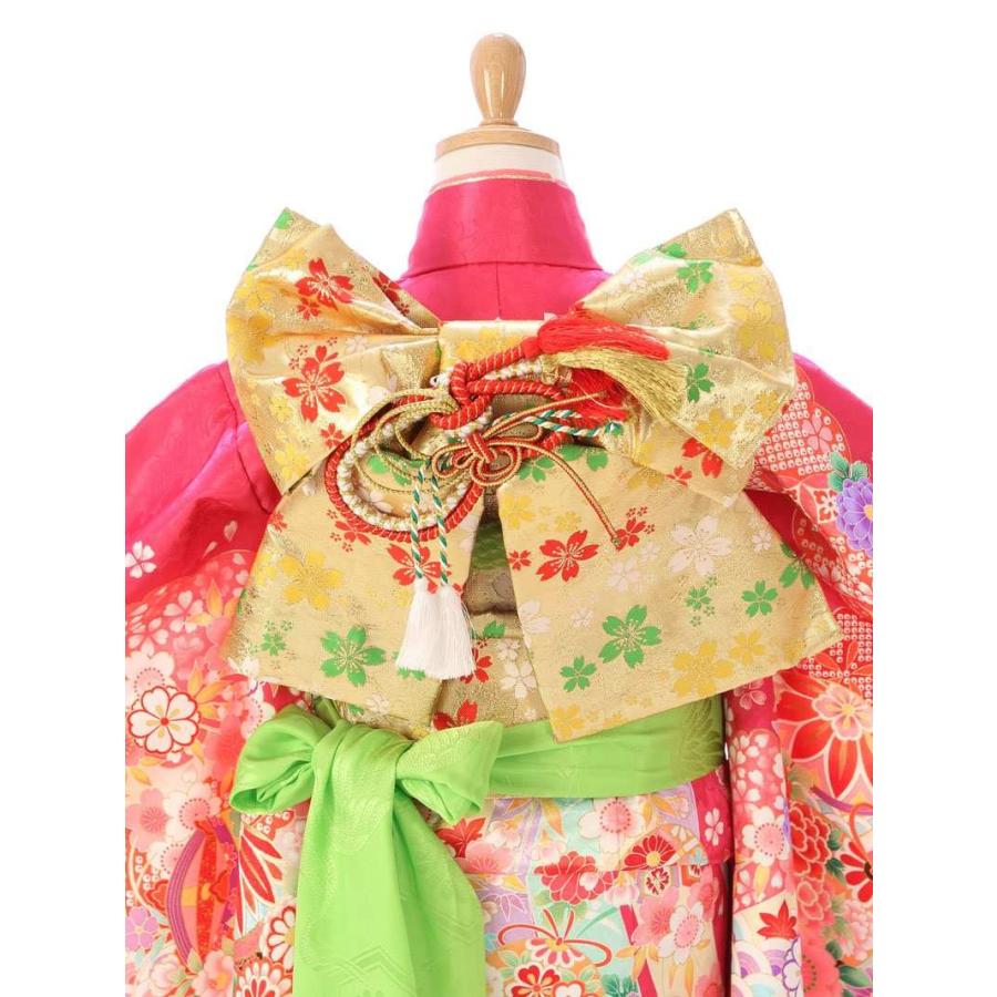 女の子 七五三 着物と小物セット⭐3～7才 ピンク×赤ぼかし 古典柄 2182 着物 古典柄の七五三着物レンタルフルセット（ピンク系）｜女の子（七