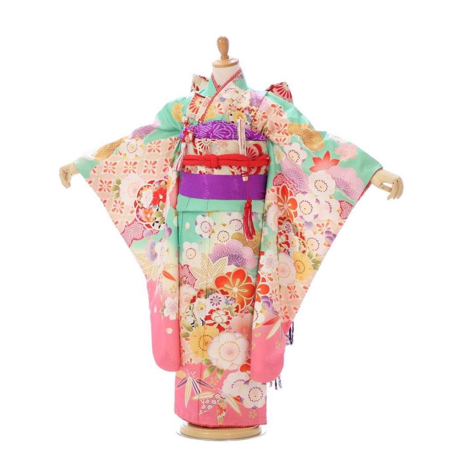 式部浪漫｜絵羽柄の七五三着物レンタルフルセット（グリーン系