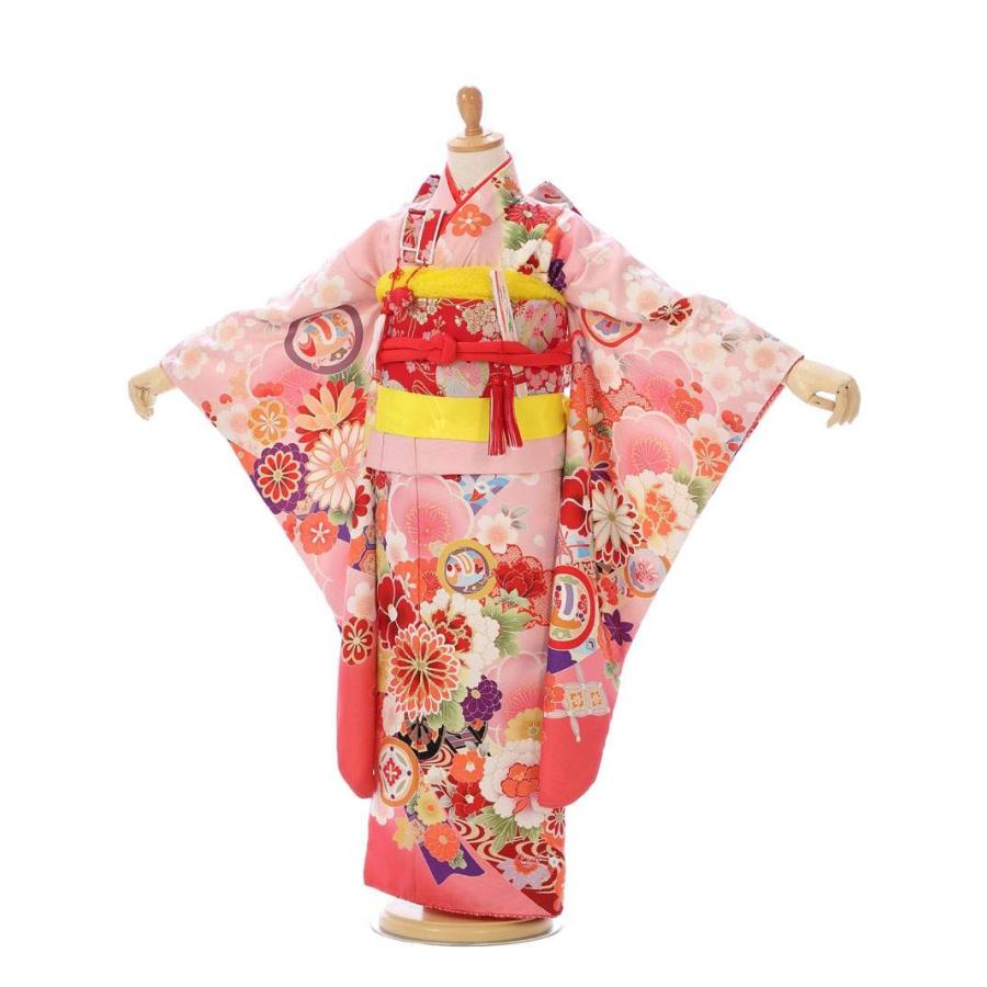 七五三 着物セット ピンクオレンジ７歳ほぼフルセット 式部浪漫｜古典柄の七五三着物レンタルフルセット（ピンク系）｜女の子