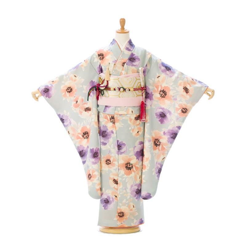 七五三7歳女子着物フルセット 山吹色 蝶と花柄 レトロ N超