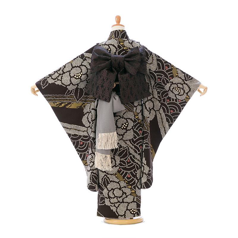 七五三着物レンタルフルセット 115cm〜125cm（黒/茶系）｜女の子（七歳