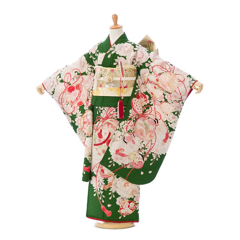 華徒然|上質|115〜125cm|絵羽|七五三着物レンタルフルセット(グリーン