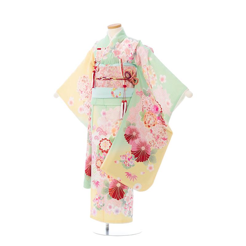 式部浪漫|絵羽|115〜125cm|七五三着物レンタルフルセット(グリーン系