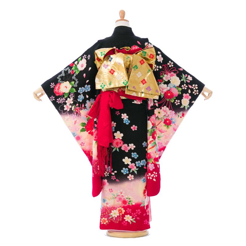 黒/赤地 鞠 雪輪 桜 七五三 7歳 女の子 着物 貸衣装 送料無料 七五三