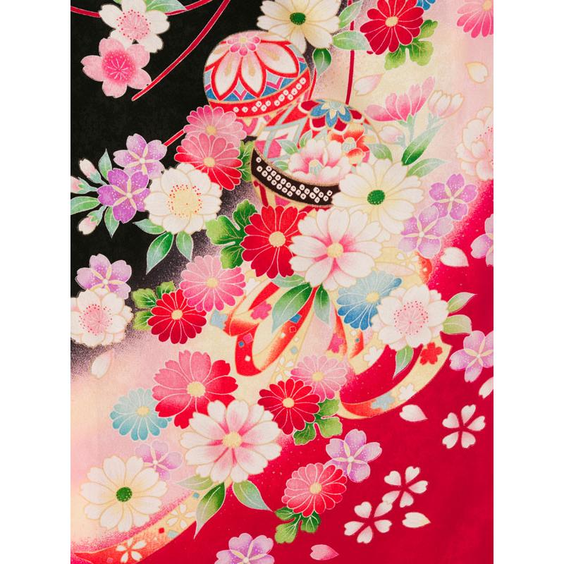 黒/赤地 鞠 雪輪 桜 七五三 7歳 女の子 着物 貸衣装 送料無料 七五三