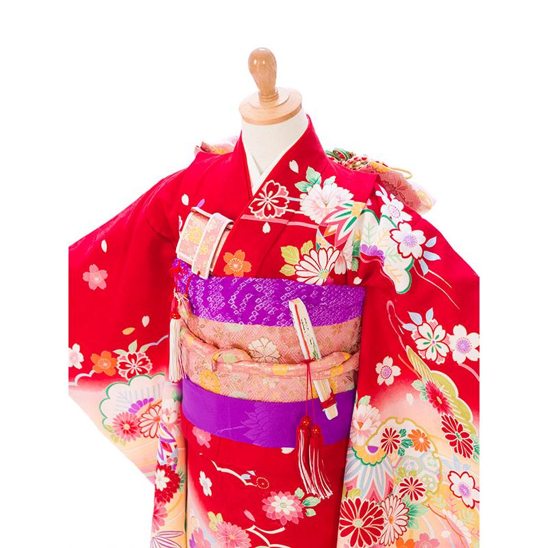 7-838 赤/ピンク地 松竹梅 古典柄 七五三 7歳 女の子 お揃いコーデ 貸