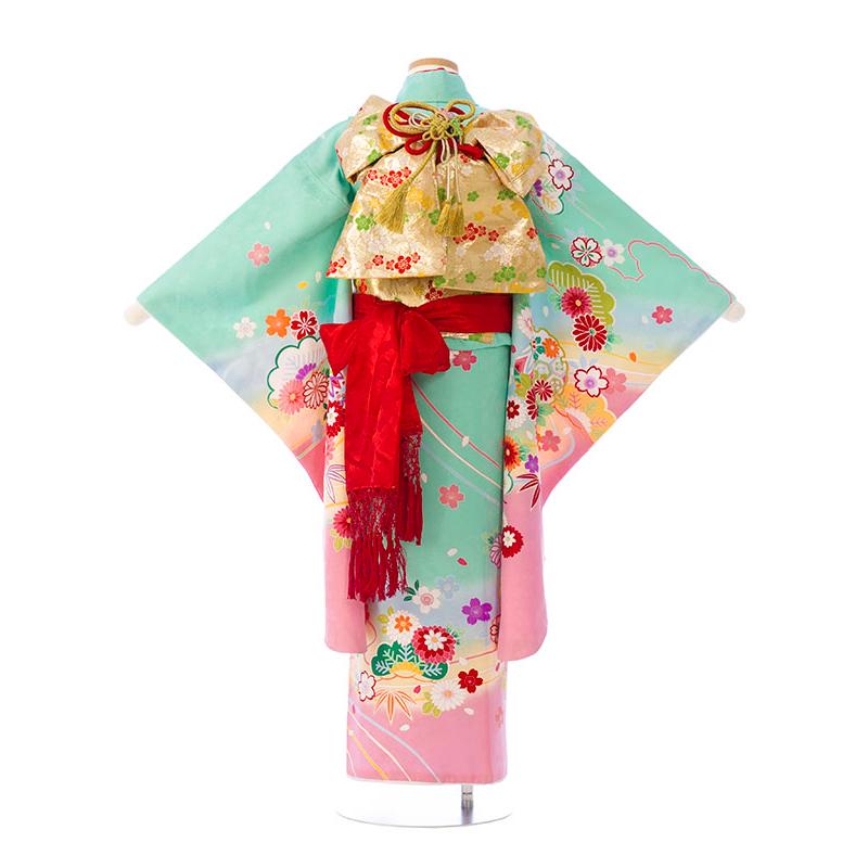 七五三　7歳用　着物セット　イエロー系 レンタル着物|7歳女の子|115〜125cm|七五三着物レンタルフル