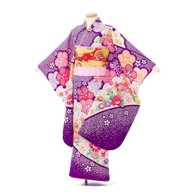 ブランド 陽気な天使 紫地 疋田絞りに四季の花 七五三 7歳 女の子 貸