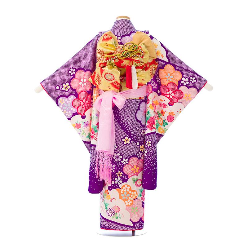ブランド 陽気な天使 紫地 疋田絞りに四季の花 七五三 7歳 女の子 貸