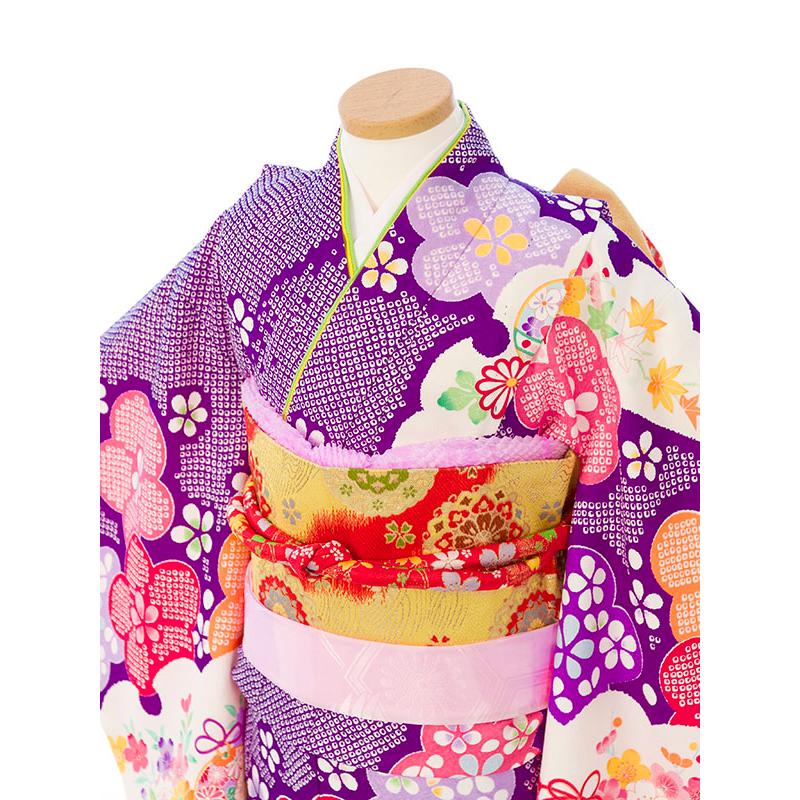 ブランド 陽気な天使 紫地 疋田絞りに四季の花 七五三 7歳 女の子 貸