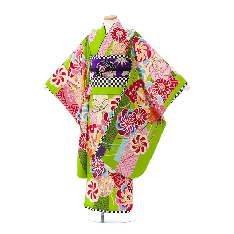 JAPAN　STYLE |ハイクラス|七五三着物レンタルフルセット(グリーン系)|女の子(七歳) 簡単な着せ方マニュアル付　7-876