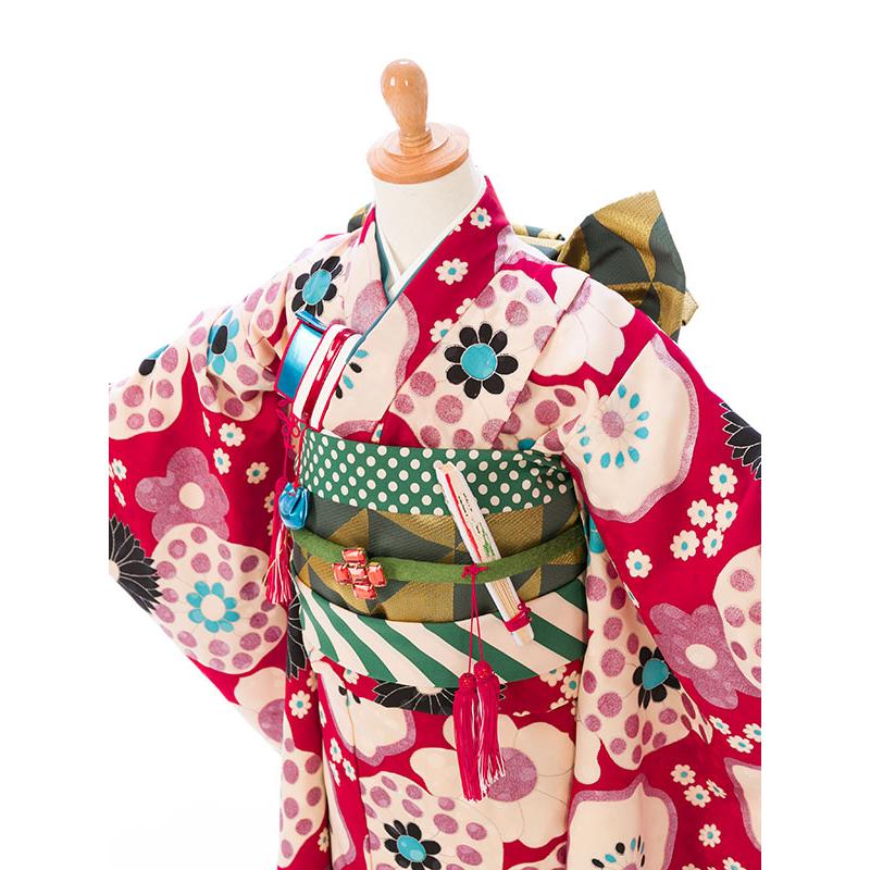 7-880 しずく×なぎさ モダンアンテナ 赤地 華紋 7歳 女の子 七五三