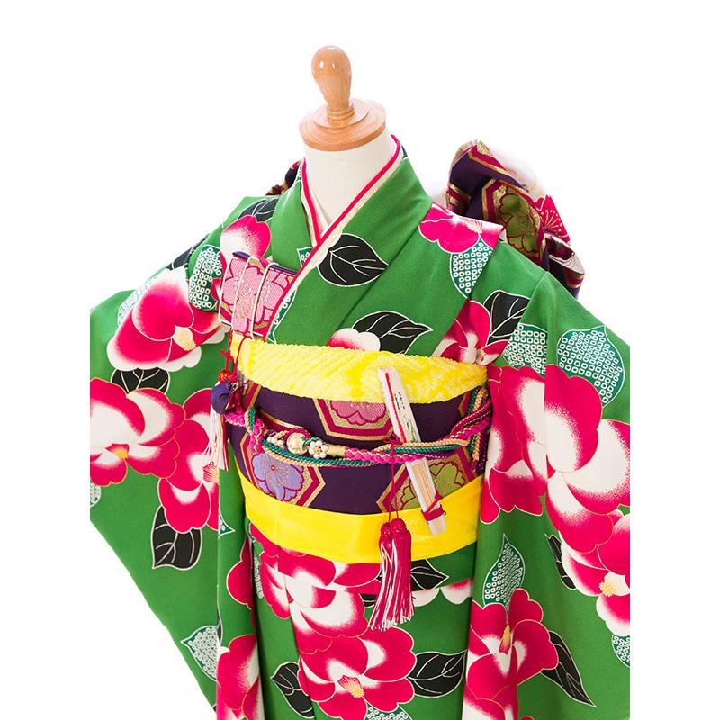 e-7-886 ブランド 花わらべ 緑地-椿 七五三 7歳女の子 7歳 着物 女の子