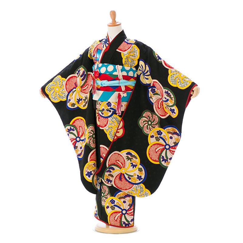 e-7-903 ブランド modern antenna 黒地-ねじり梅 七五三 7歳女の子 七五三 7歳 着物 女の子 七五三7歳 髪飾り付 椿 結婚式 代引き手数料無料