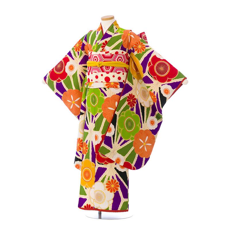 e-7-906 ブランド Lako×Kura with たこやきレインボー 紫-梅 七五三 7歳女の子 7歳 着物 女の子 七五三7歳 髪飾り付 椿 往復送料無料 代引き手数料無料