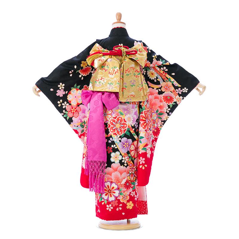 七五三　3歳女の子　着物・被布セット　黒地に紅葉　小桜　うさぎ飾り　日本製　新品 e-7-909 ブランド 花うさぎ 黒地-桜 七五三 7歳女の子 7歳 着物 女の子