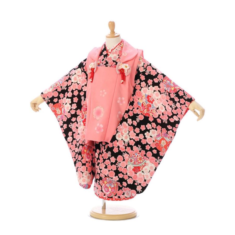 七五三 3歳　女の子　着物　被布セット 花夢二 花夢二 被布セット 桜柄の七五三着物3歳 女の子(被布)フルセット（黒系