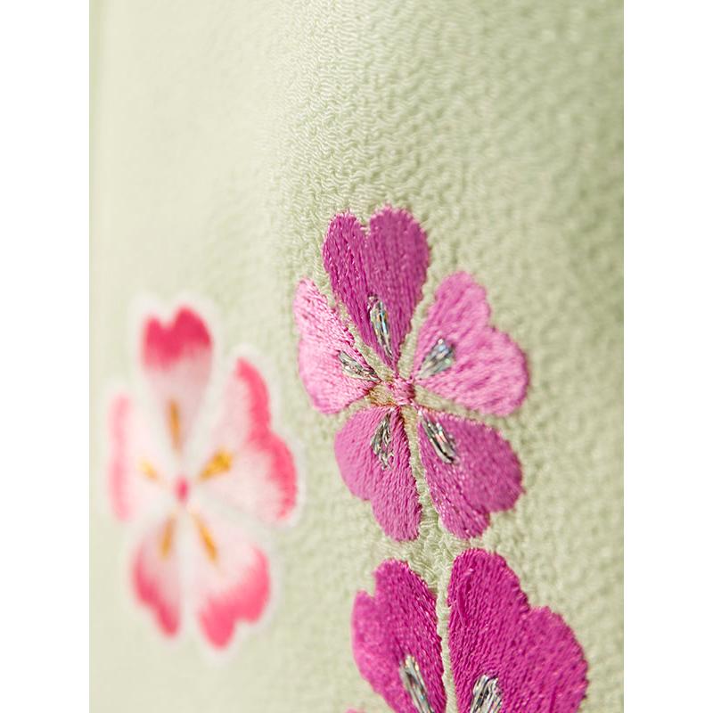 乙葉 七五三 着物 被布セット パープル 桜 乙葉ブランド ピンク桜刺繍柄の被布フルセット(ピンク/グリーン系